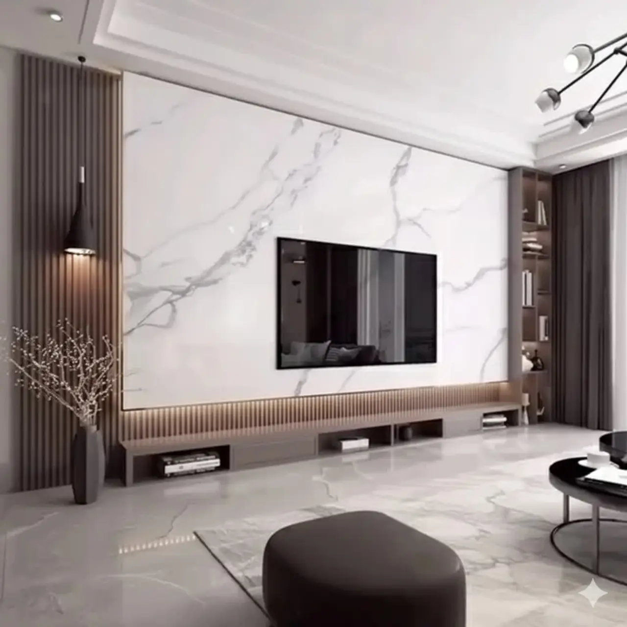 PVC marble sheet feature wall with large-format marble-look panels