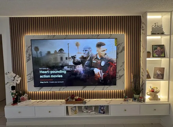 Customer entertainment wall panel project photo by SD Wall Panels in San Diego