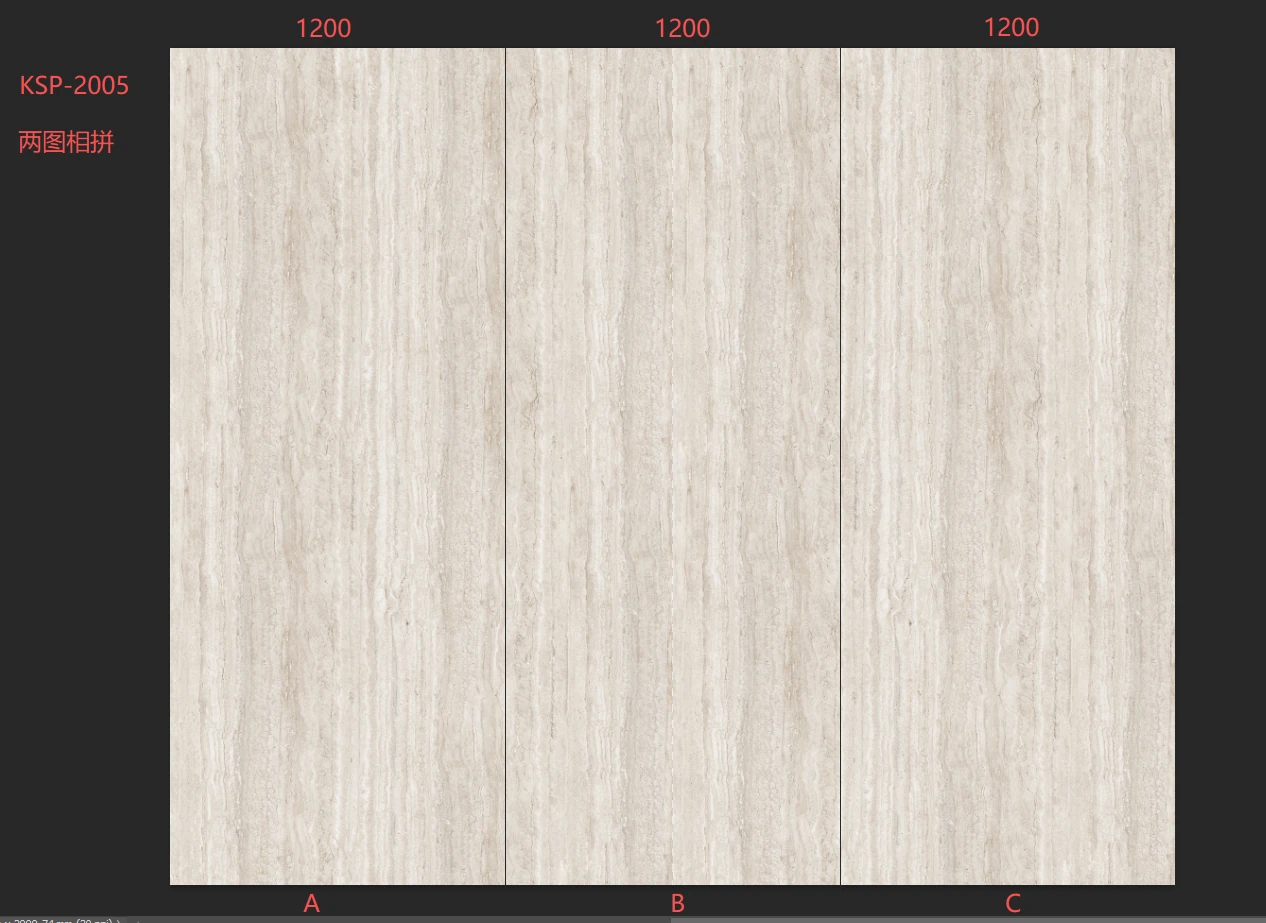Silver Gray Travertine A/B/C bookmatch layout showing panels A, B and C side by side