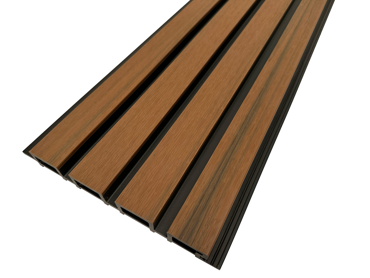 Teak and black exterior composite cladding panel
