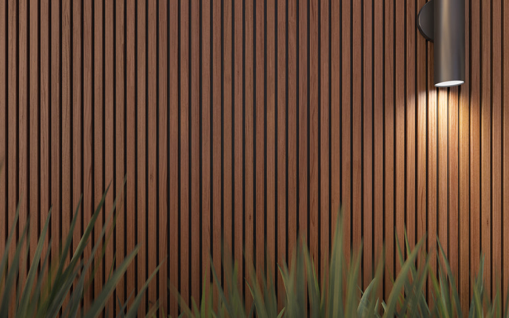 Teak Exterior Slat Wall Paneling For Outdoors - Angle View