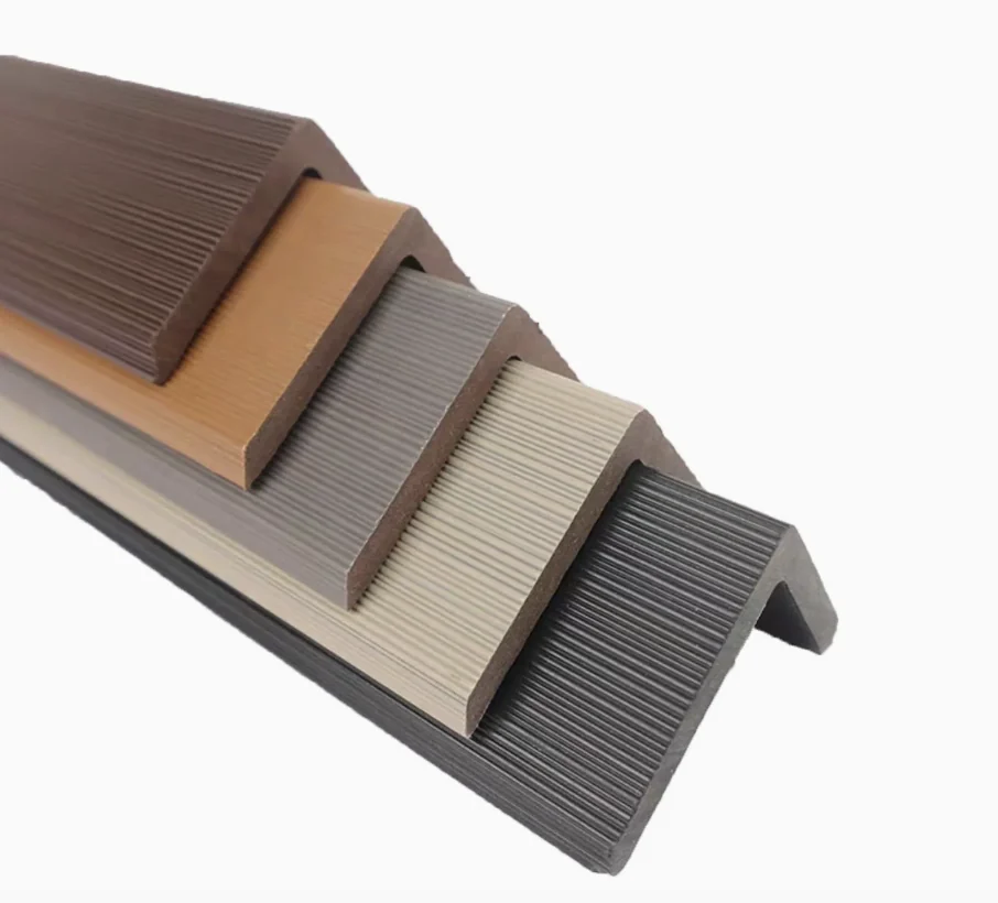 Stacked exterior panel end cap L trims showing profile and finishes