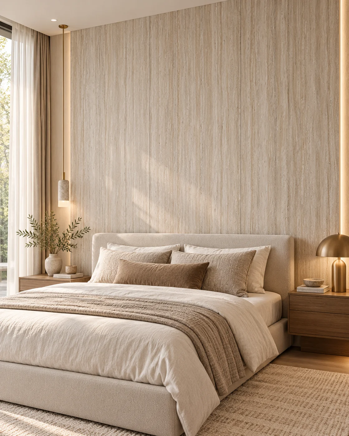 Natural Cream Travertine SPC Board — bedroom design inspiration