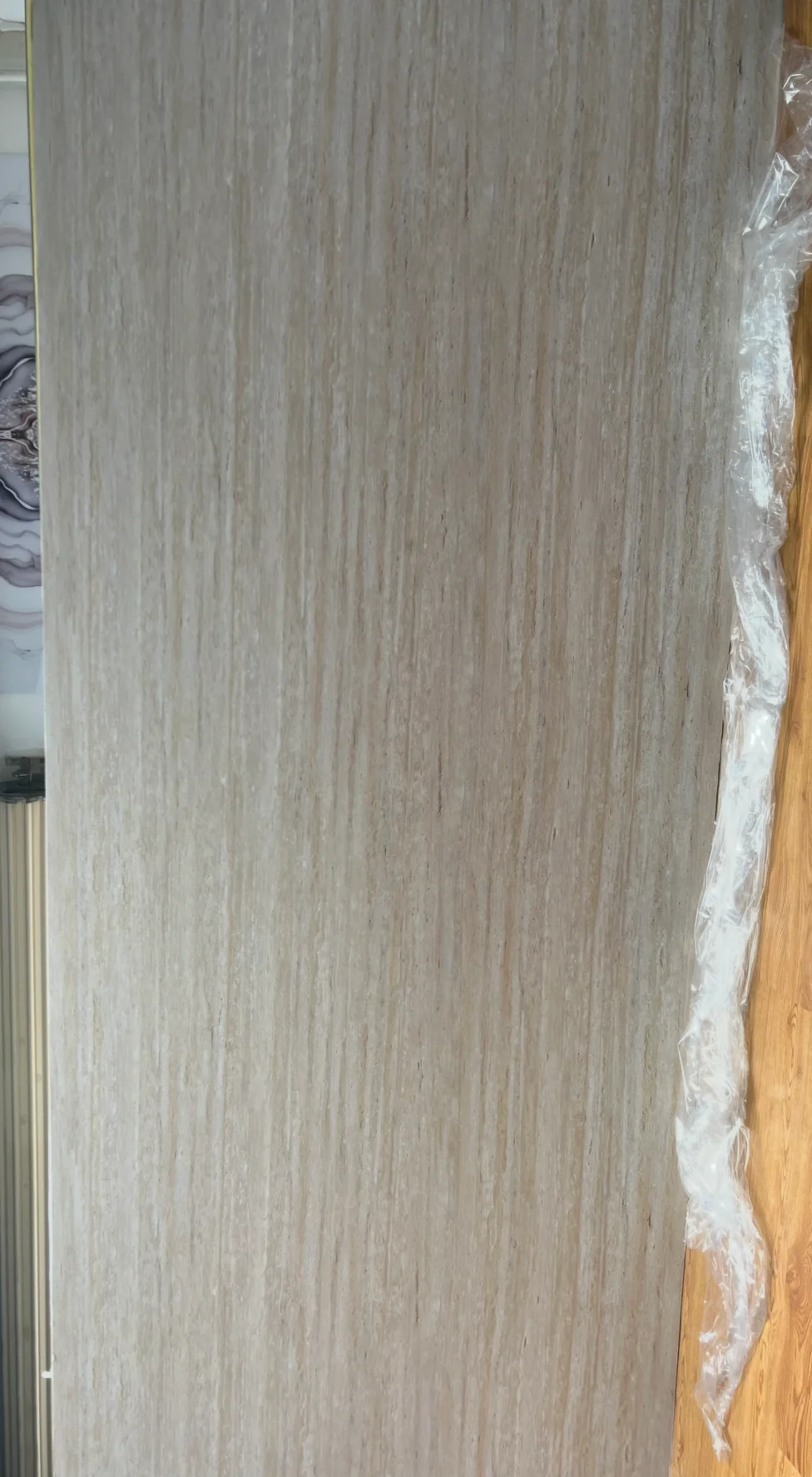 Natural Cream Travertine SPC Board — actual showroom board