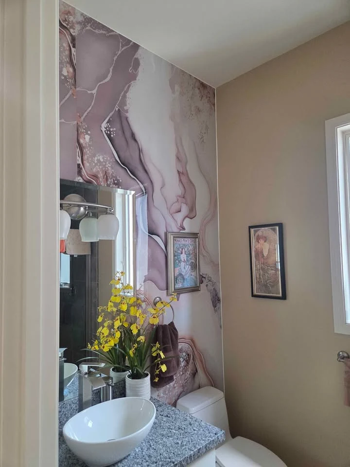 Yuliu Mountain PVC marble panels installed in a bathroom powder room