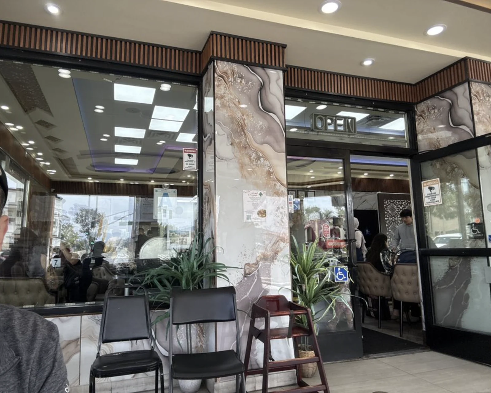 Yuliu Mountain PVC marble panels installed on columns at a commercial entrance