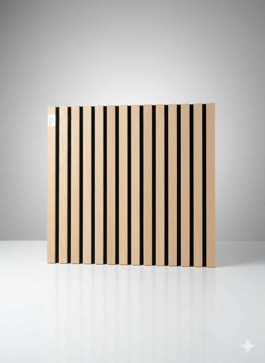 Oak acoustic slat panel sample board for showroom finish comparison